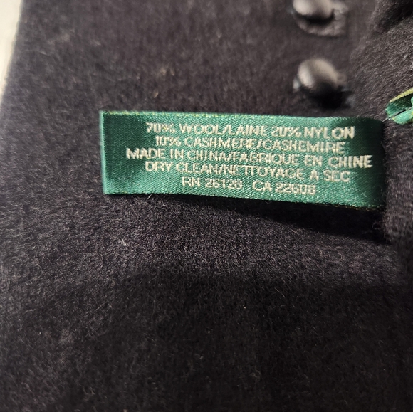 Lauren Ralph Lauren Wool & Cashmere Gloves Black with Button Detail Size Small